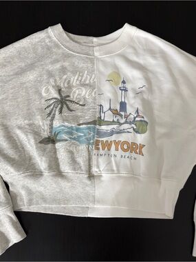 Abercrombie & Fitch Two-Tone Graphic Crewneck Sweatshirt - White & Light Gray